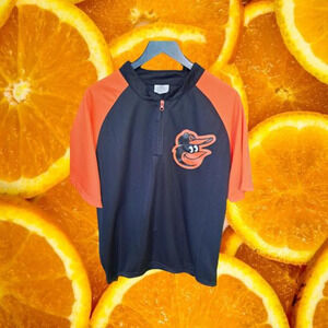 APA Baltimore‎ Orioles Black with Orange Short Sleeve 1/4 Zip Shirt Size M